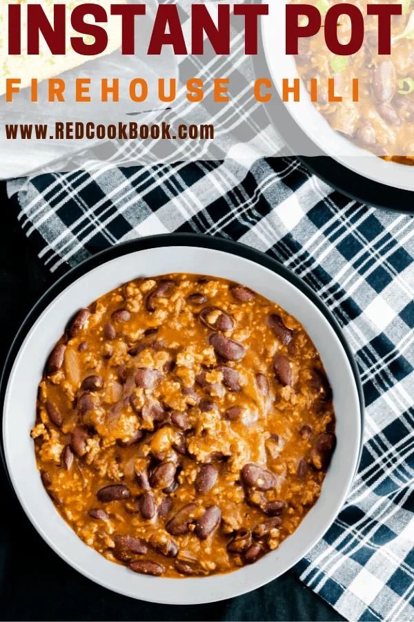 Instant Pot (Pressure Cooker) Firehouse Chili packed full of flavor and ready in less than 30 minutes. #instantpot #pressurecooker #firehouse #chili #30minutemeals #familydinner #quickdinner #instantpotchili #quickandeasy