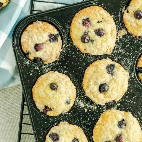 Cake mix muffins with blueberries.