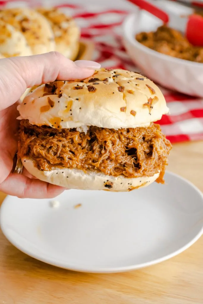 Root Beer Pulled Pork sandwich made in the Instant Pot.