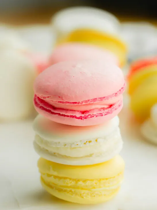 Close up of French macarons.