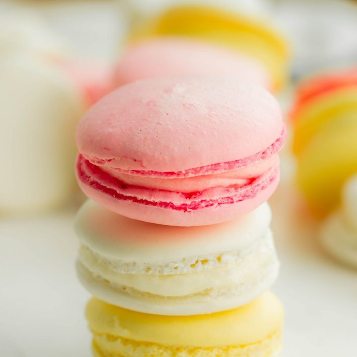 Close up of French macarons.