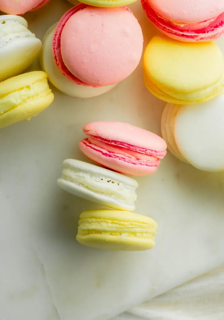 French Macaron Cookies on a white background. 